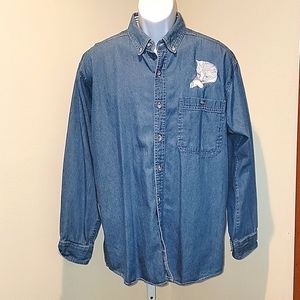 FOX HILL DENIM EMBROIDERED CAT LONG SLEEVE MEN'S ;,SHIRT